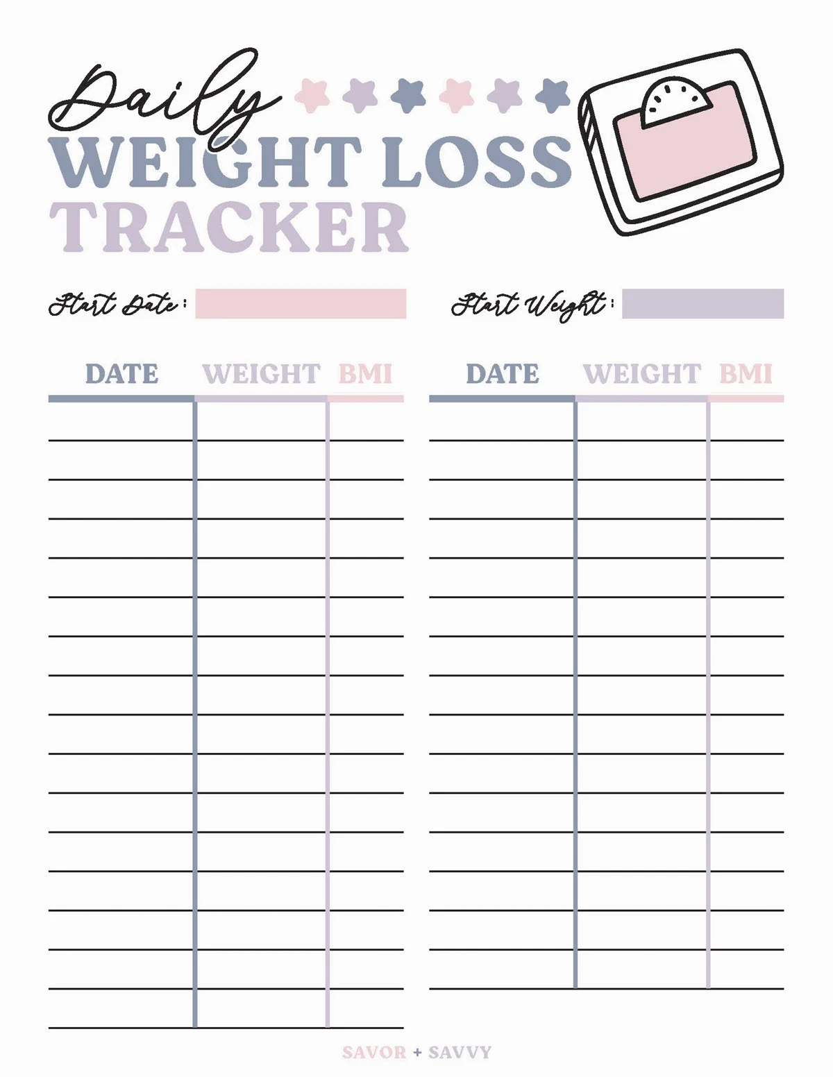 Printable Weight Chart Tracker