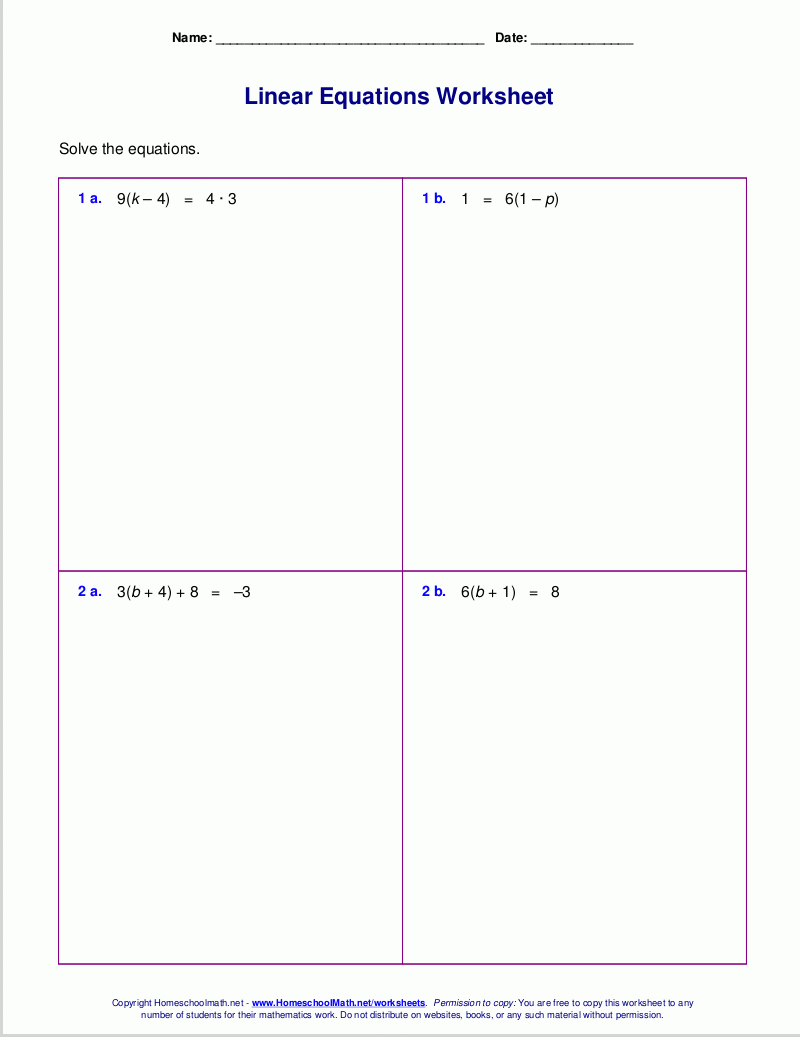 Free Printable Quiz Over Solving Equations