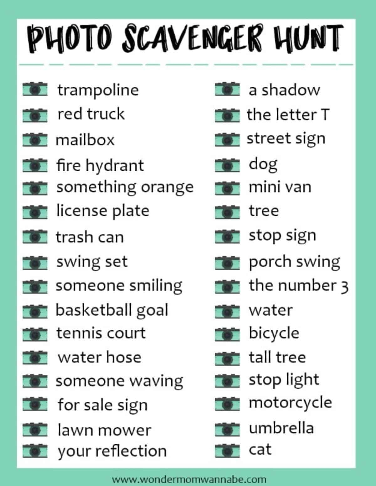 Scavenger Hunt Printable List