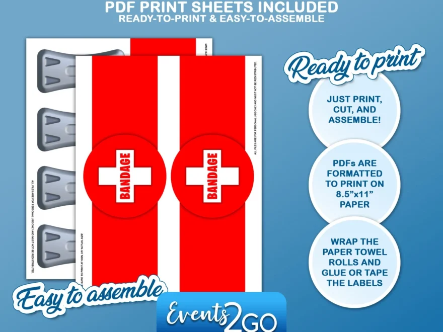 Gamer Bandage Med Kit Paper Towel Wrap Labels Party Decoration Game Battle Decor Digital Printable Instant Download DIY Etsy