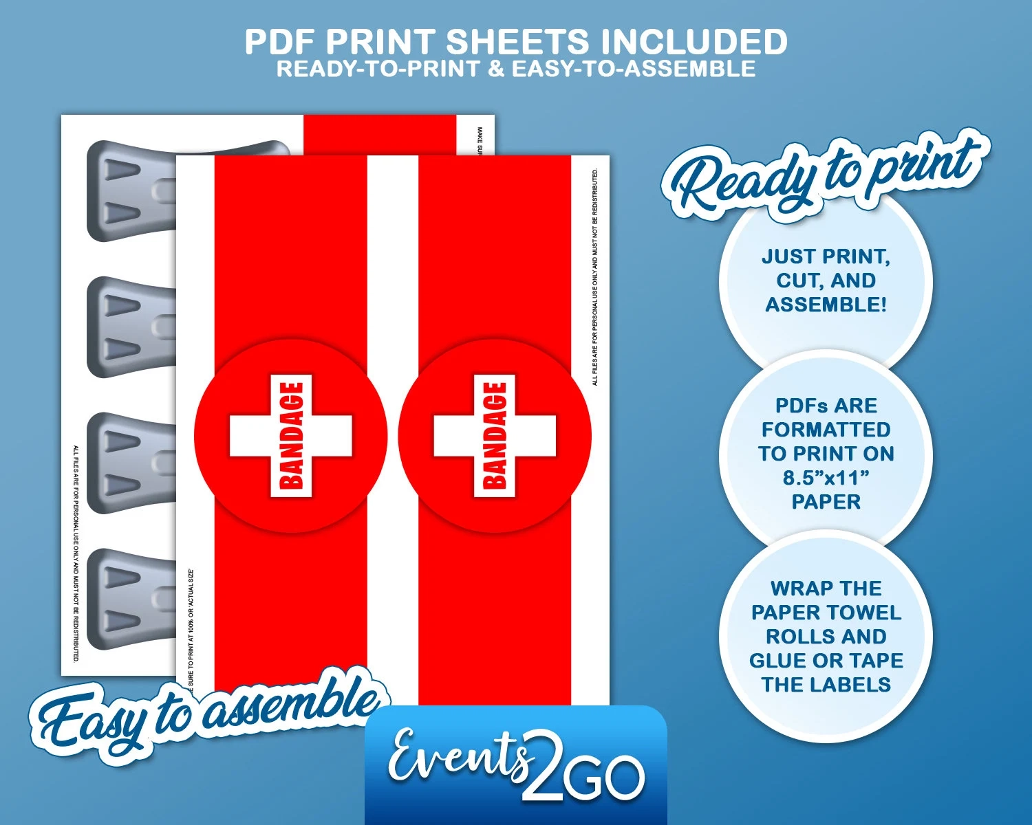 Gamer Bandage Med Kit Paper Towel Wrap Labels Party Decoration Game Battle Decor Digital Printable Instant Download DIY Etsy