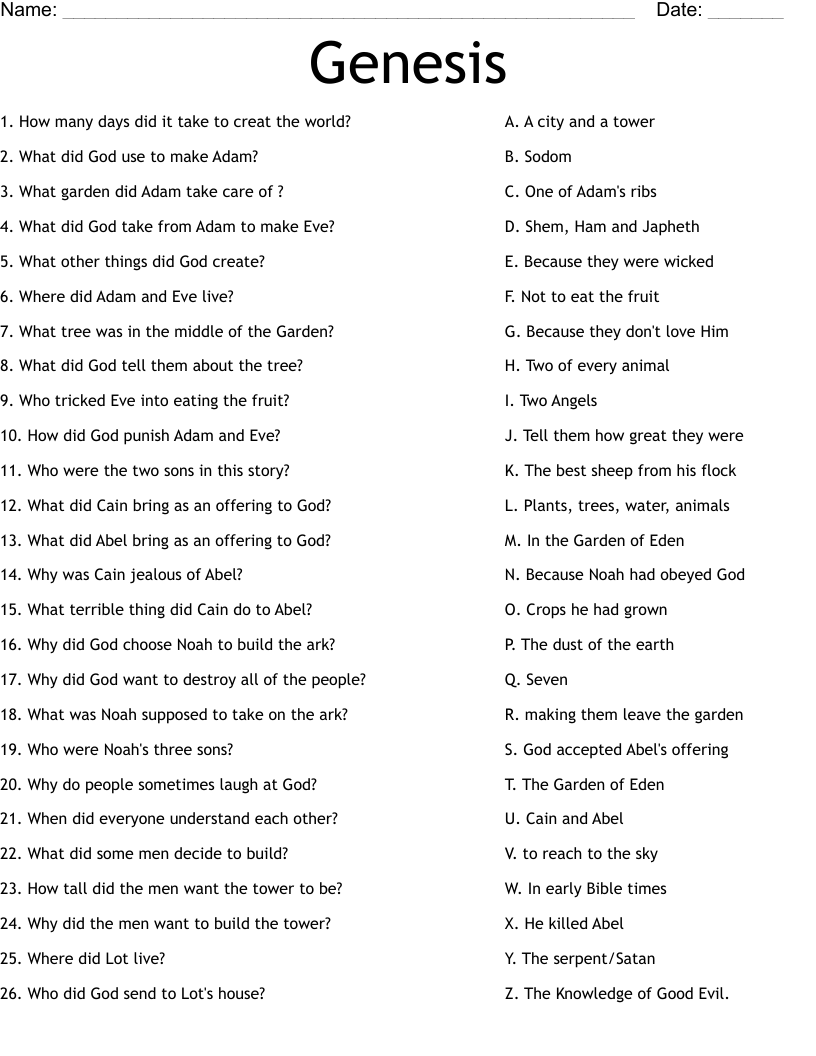 Genesis Worksheet WordMint