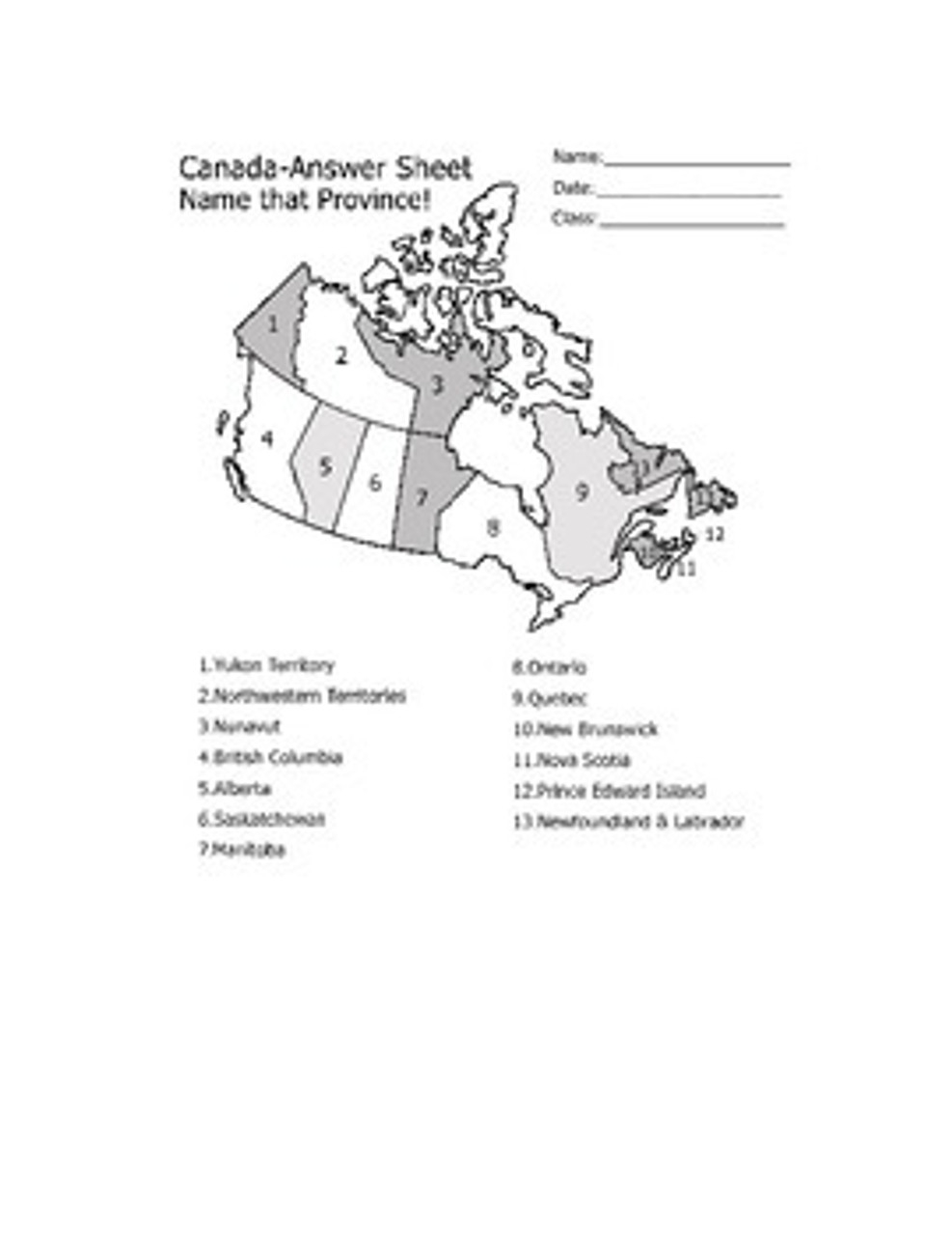 Geography Canadian History Canada Provinces And Territories Map Quiz