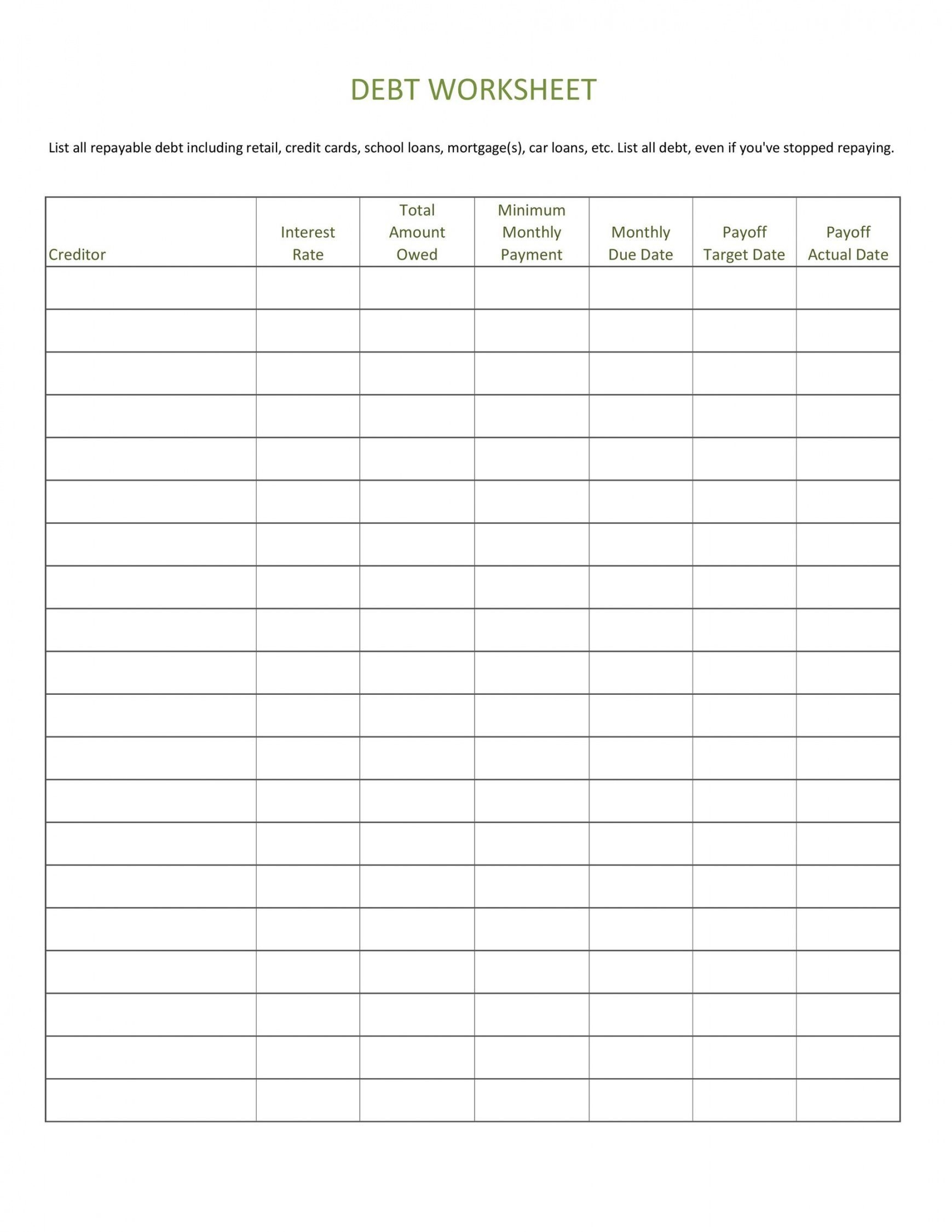 Get Our Sample Of Debt Repayment Budget Template For Free Credit Worksheets Library