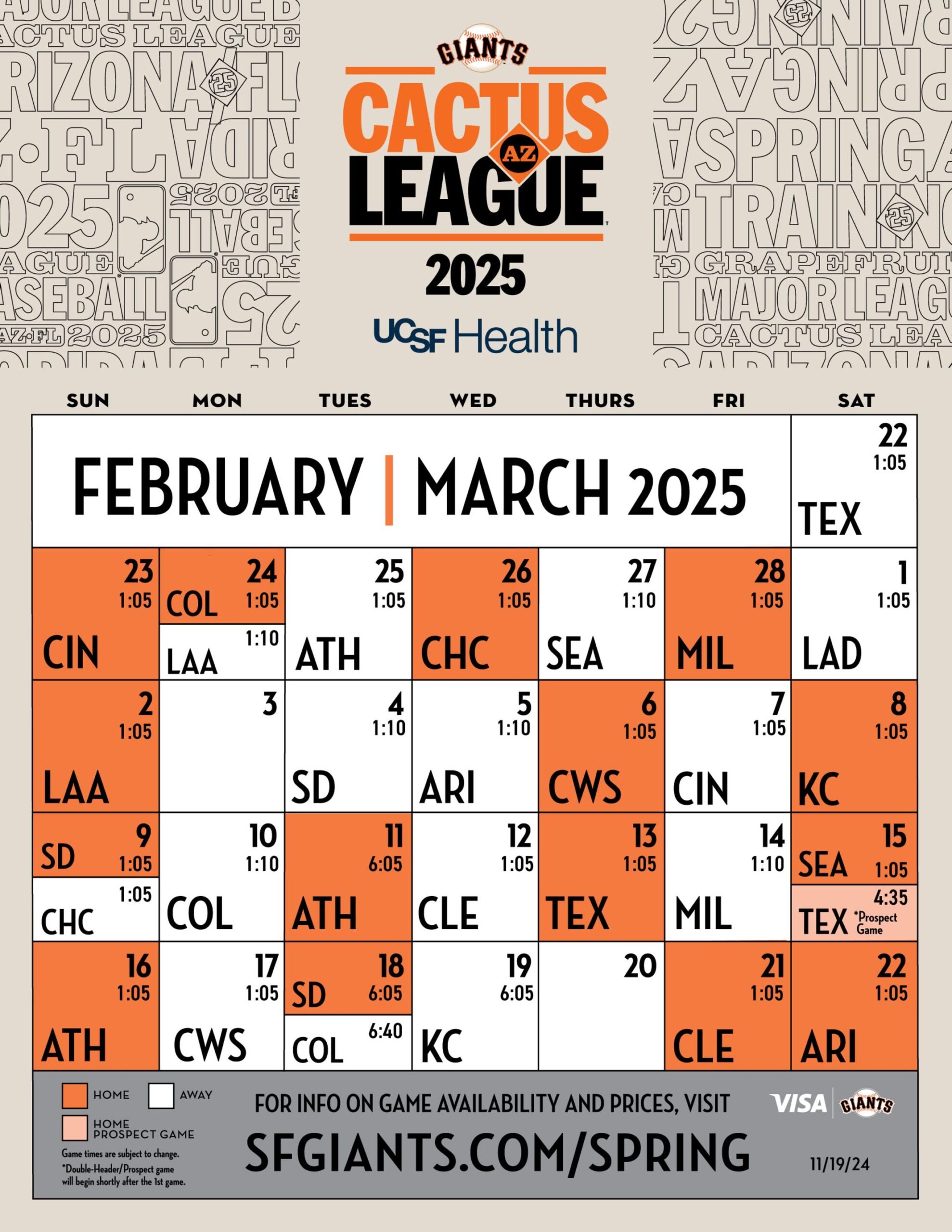 Giants Baseball Printable 2026 Schedule