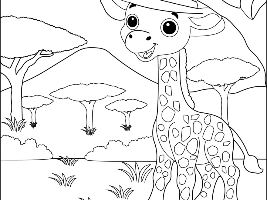 Giraffe In Safari Hat Coloring Sheet Free PDF For Kids