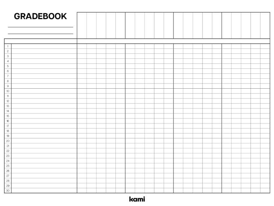 Gradebook 30 Lines Blank For Teachers Perfect For Grades 10th 11th 12th 1st 2nd 3rd 4th 5th 6th 7th 8th 9th K Pre K Other Classroom Resources Kami Library