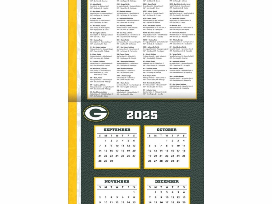 Green Bay Packers NFL Calendar 2026