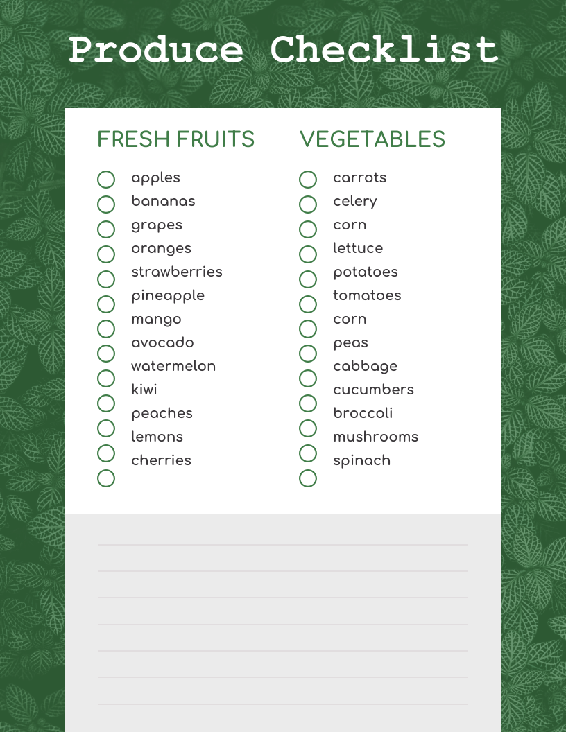 List Of Vegetables Printable