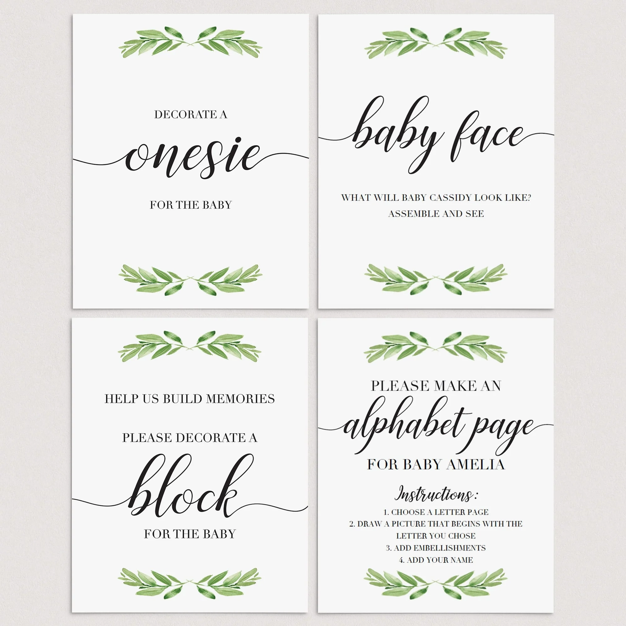 Greenery Baby Shower Activities Printable Table Signs Instant Download LittleSizzle Greenery Baby Shower Activities Printable Table Signs Instant Download LittleSizzle