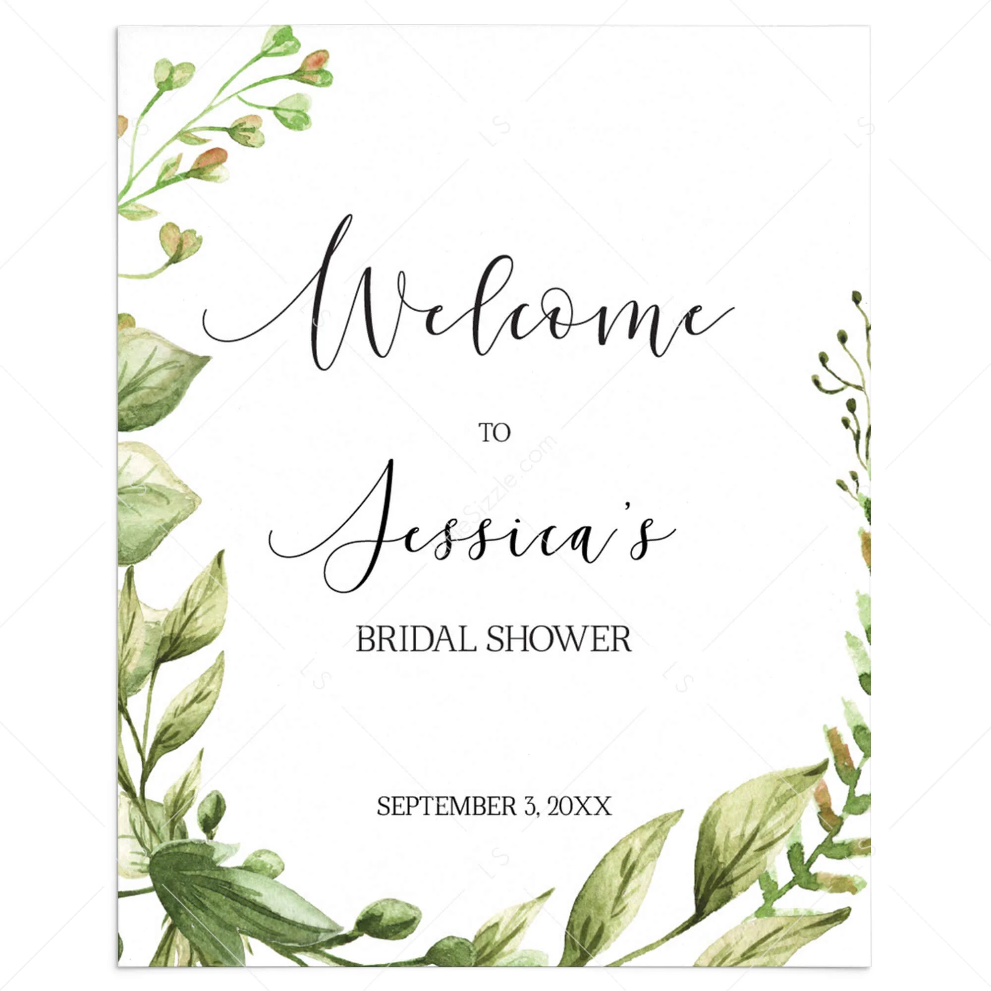 Greenery Bridal Shower Welcome Sign Template Editable PDF LittleSizzle Greenery Bridal Shower Welcome Sign Template Editable PDF LittleSizzle