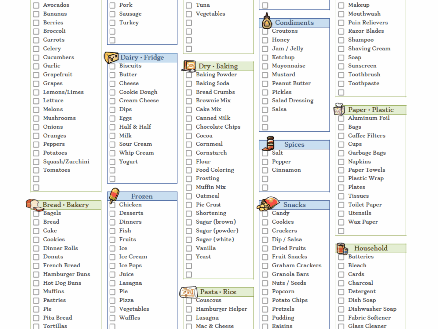 Grocery List And Shopping List Templates