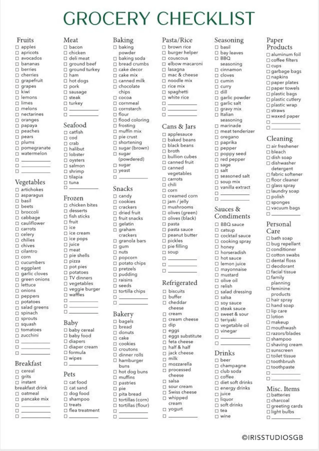 Printable Checklist Food Shopping Lists Printable Checklist Food Shopping Lists