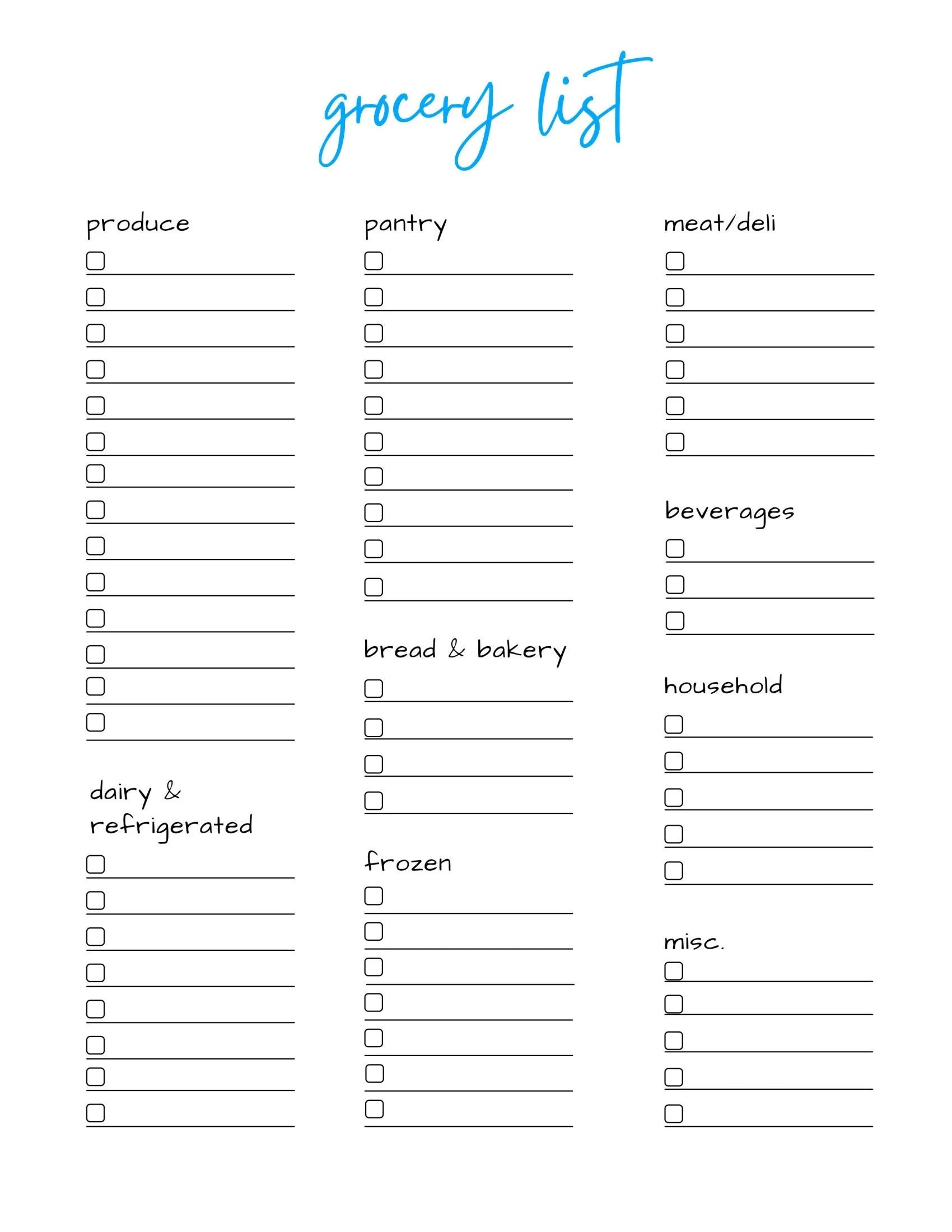Grocery Delivery Service Printable List
