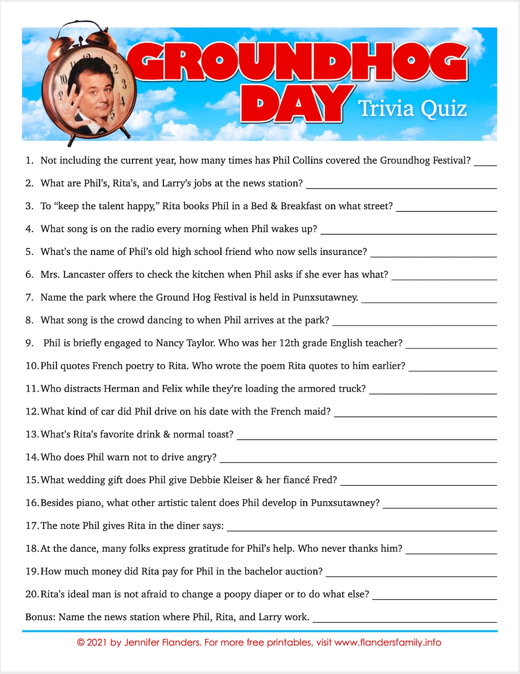 Groundhog Day Movie Trivia Quiz Flanders Family Home Life