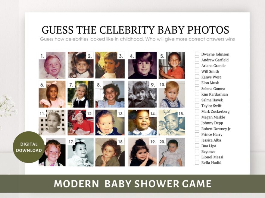 Guess The Celebrity Baby Fotos Baby Shower Spiele Minimalistisch Worksheets Library