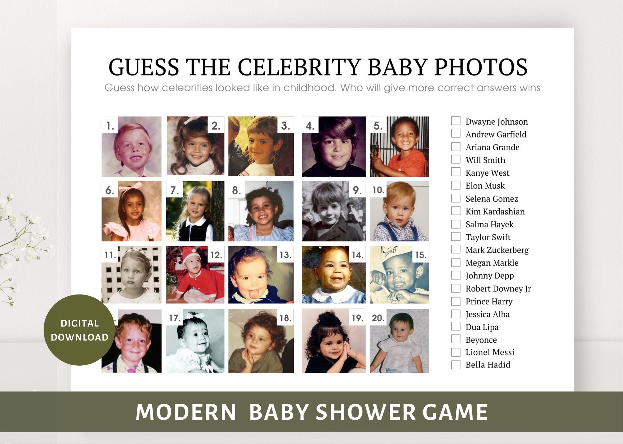 Guess The Celebrity Baby Fotos Baby Shower Spiele Minimalistisch Worksheets Library