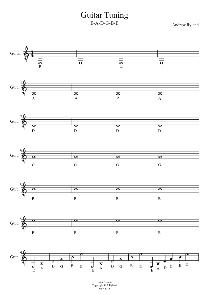 Guitar Tuning Sheet Free Printable