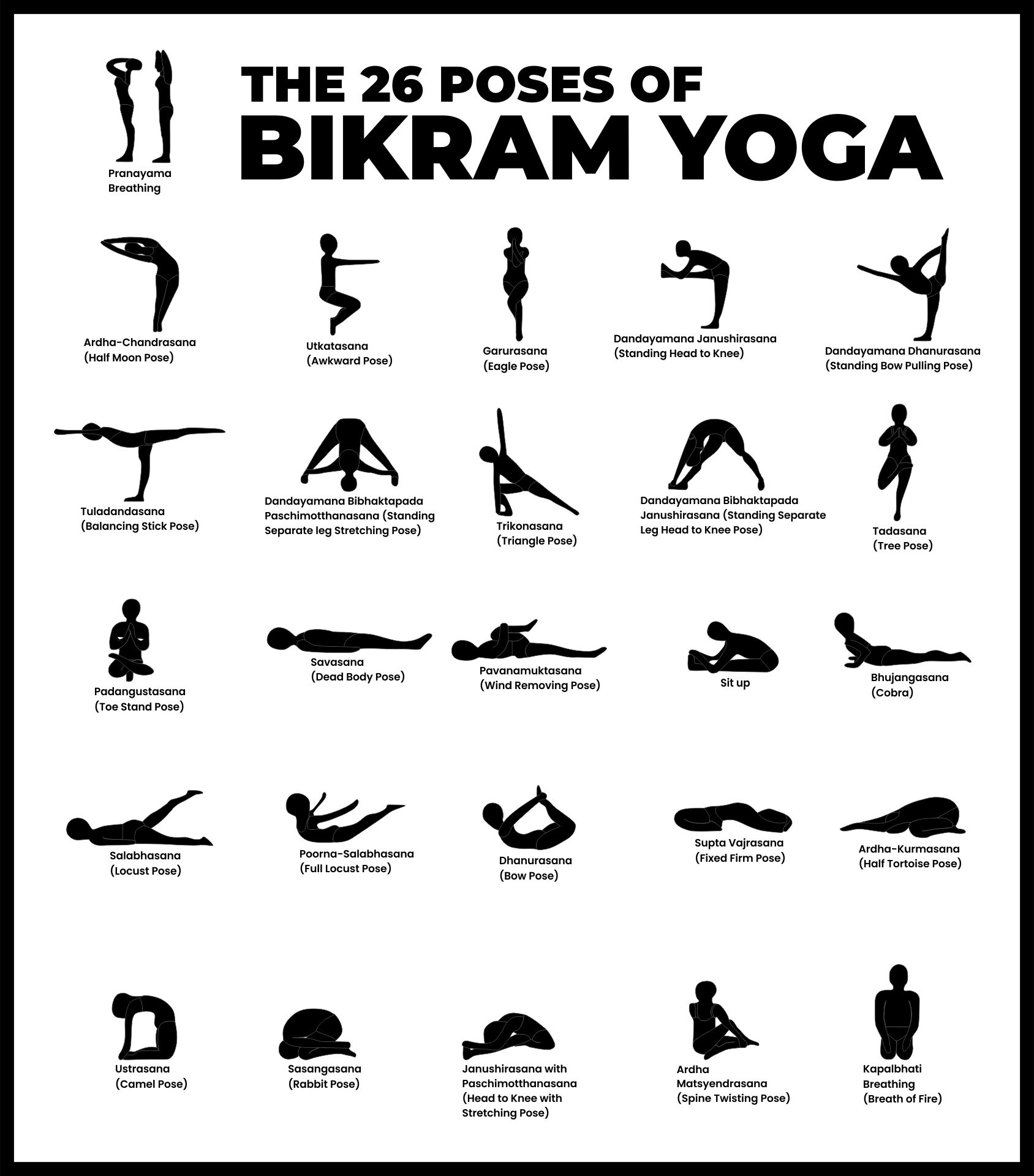 Bikram Yoga Poses Chart Printable