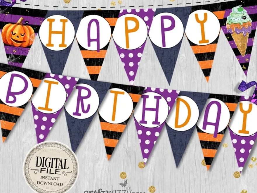 Halloween Happy Birthday Banner Printable Kids Halloween Banner CraftyKizzy