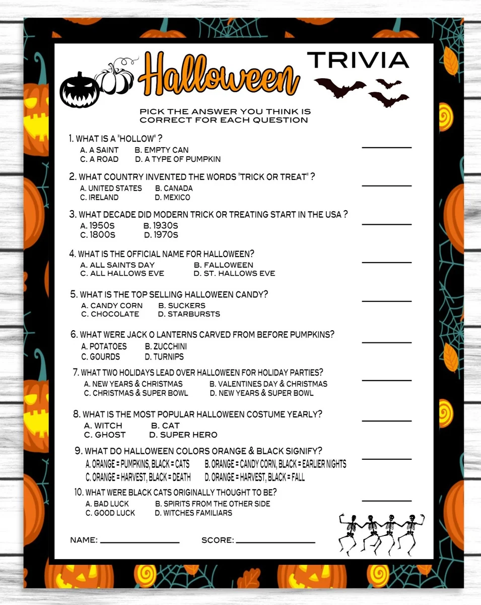 Printable Halloween Trivia Games