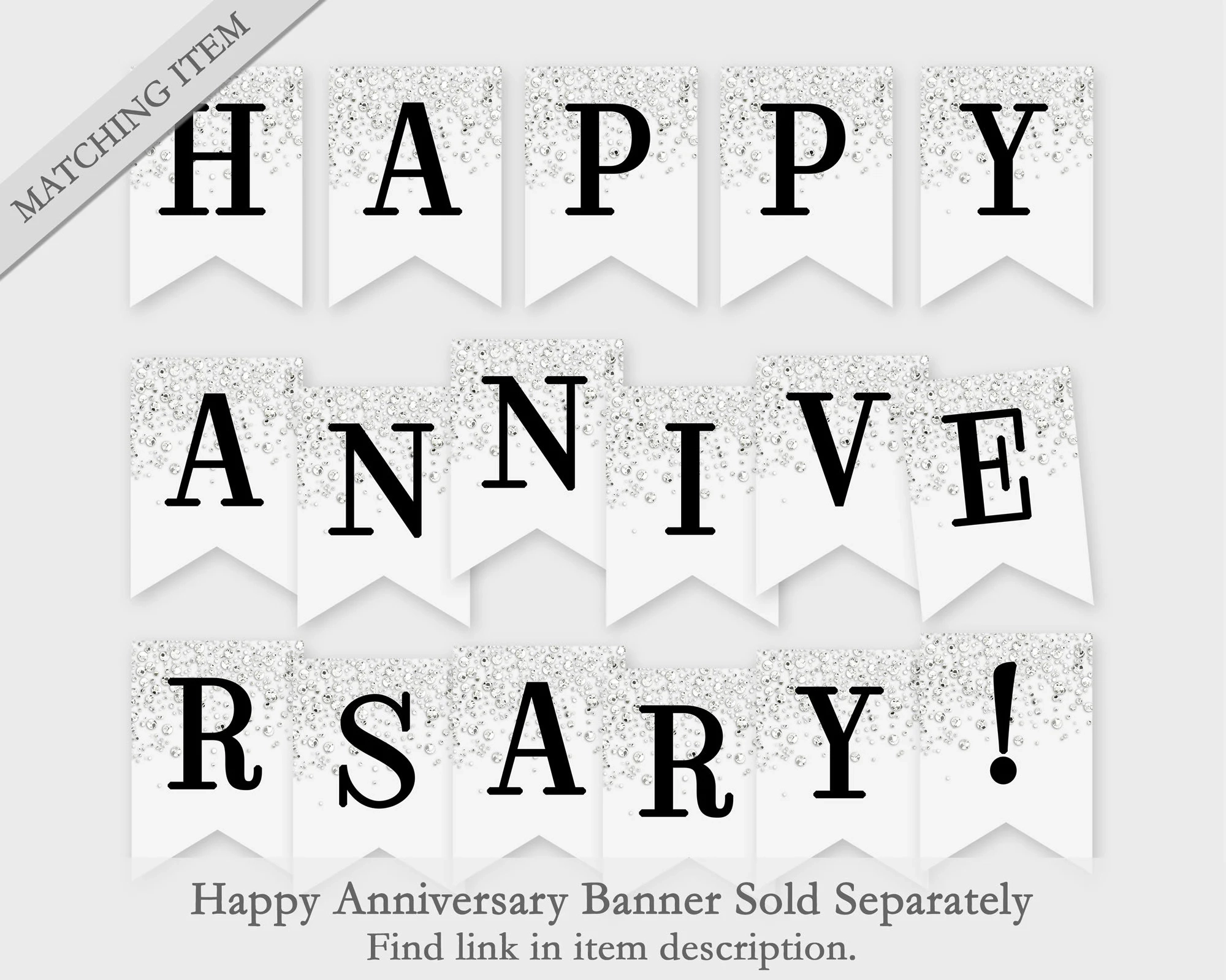 Happy Anniversary Printable Banner Gold Confetti Glitters Printable PDF DIY Print Instant Download 4CG Etsy