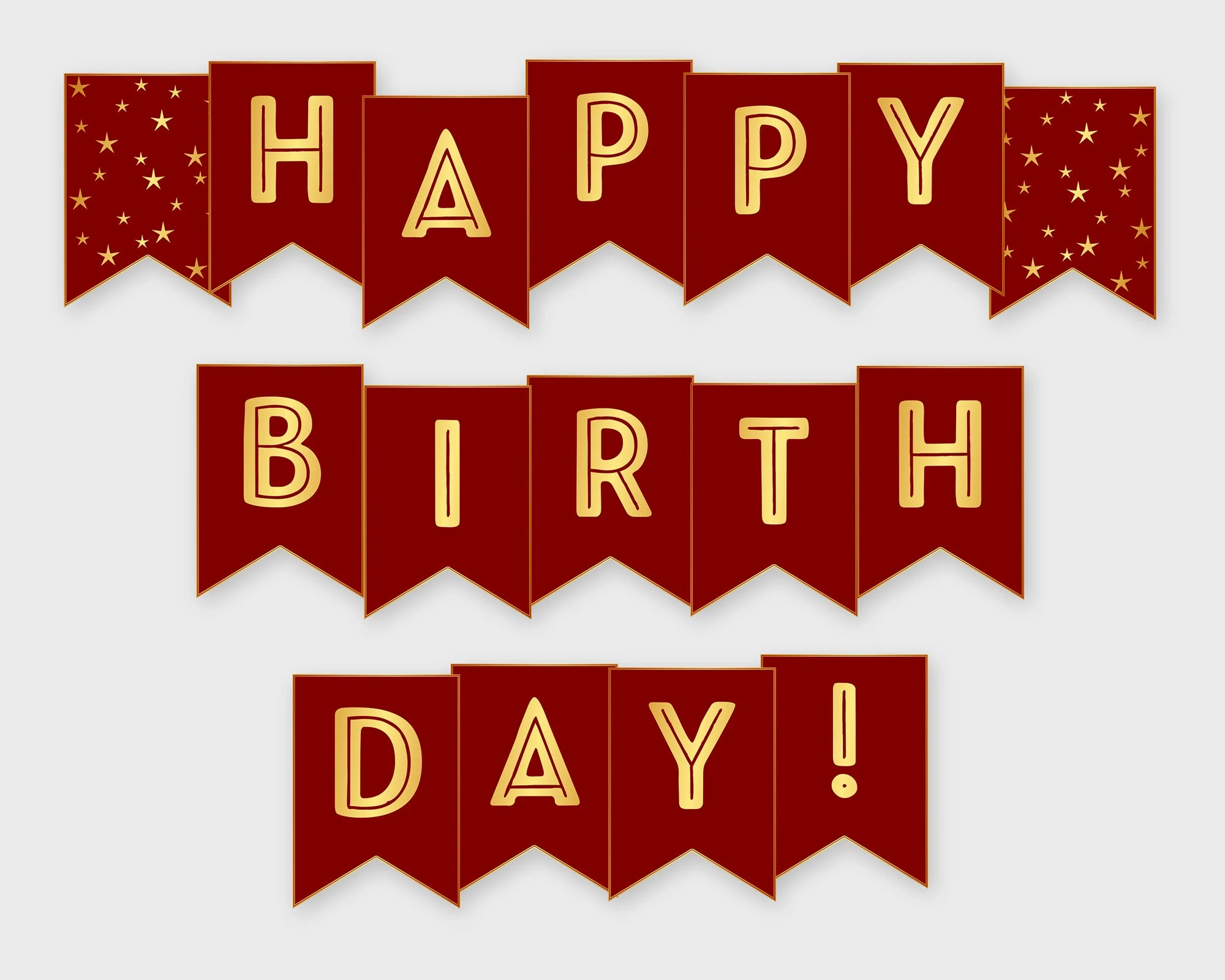 Happy Birthday Printable Banner Red Gold Birthday Party Printable PDF DIY Print Instant Download GWR Etsy