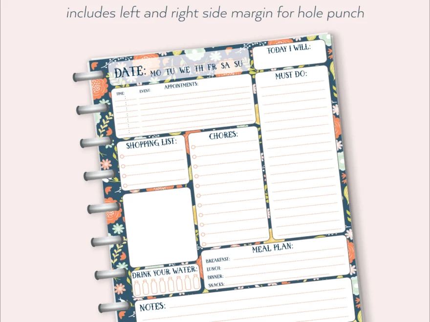 HAPPY PLANNER PRINTABLE Daily Planner Refills Inserts 7 X 9 25 Navy Blooms Create 365 Me My Big Ideas Mambi Daily dashboard Etsy