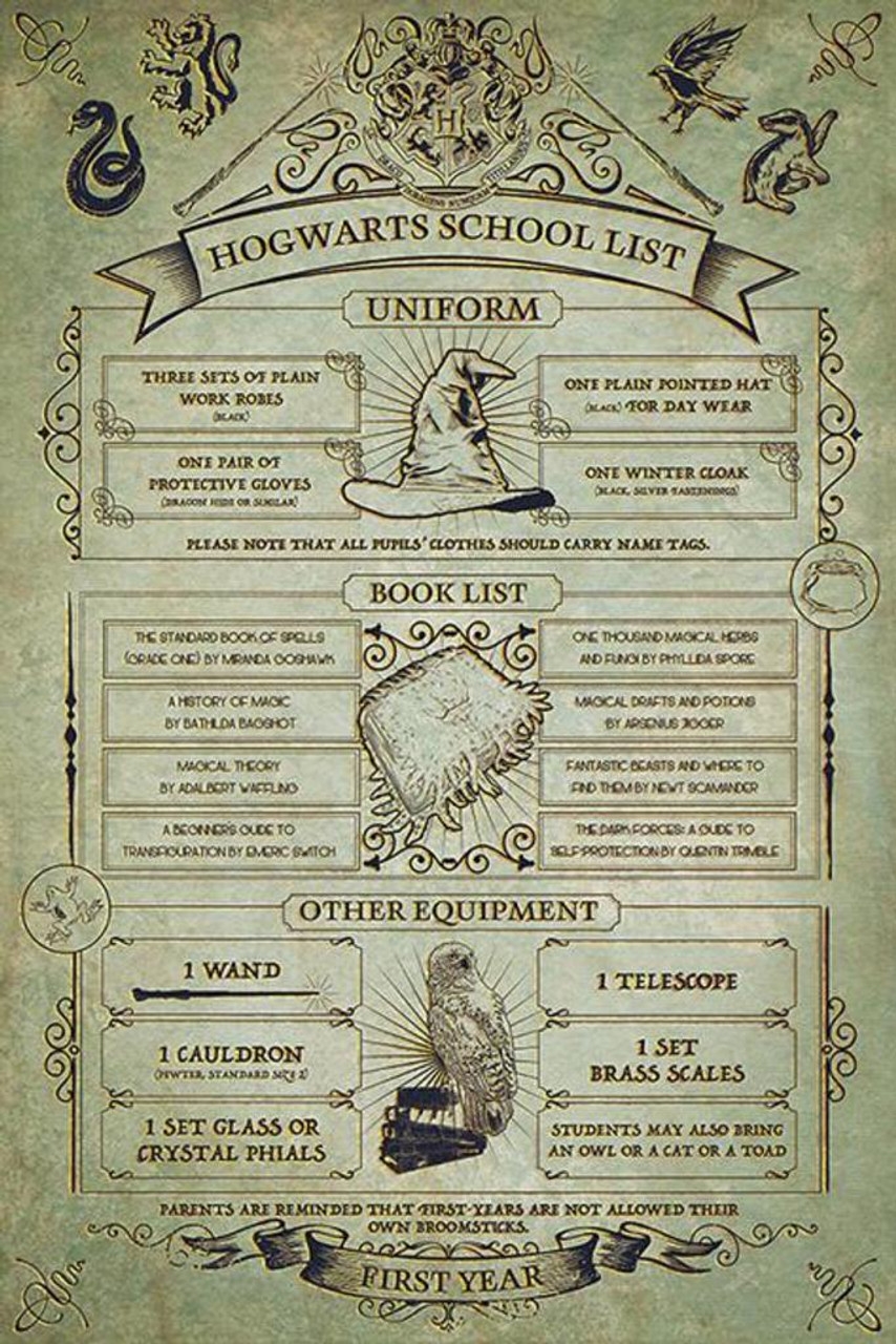 Harry Potter Hogwarts School Wizard Supplies List Cool Wall Decor Art Print Poster 24x36 Poster Foundry