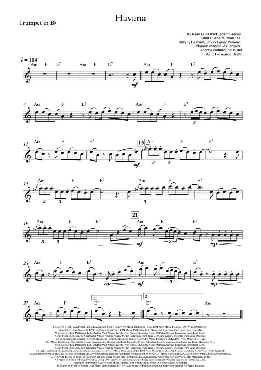 Havana arr Fernando Britto By Camila Cabello Feat Young Thug Sheet Music For Trumpet Solo At Sheet Music Direct Havana arr Fernando Britto By Camila Cabello Feat Young Thug Sheet Music For Trumpet Solo At Sheet Music Direct