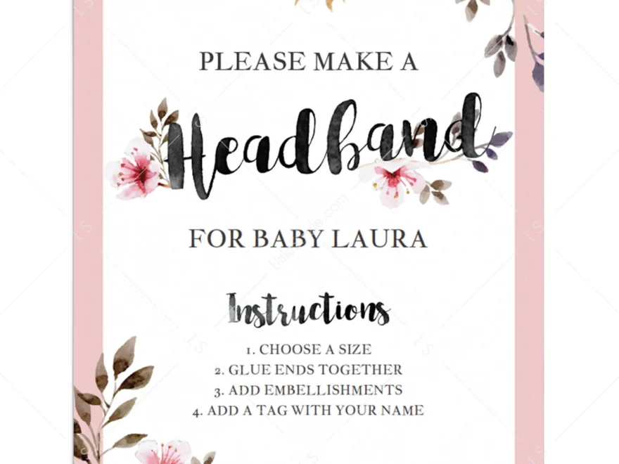Headband Station Sign For Floral Baby Shower Printable Instant Download LittleSizzle