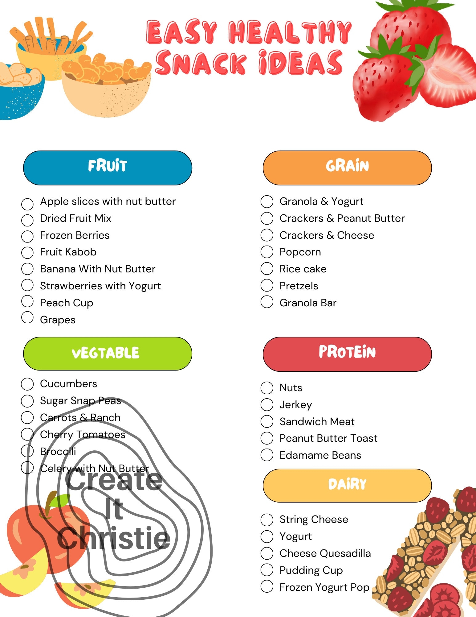 Healhty Snack Printable List Healhty Snack Printable List