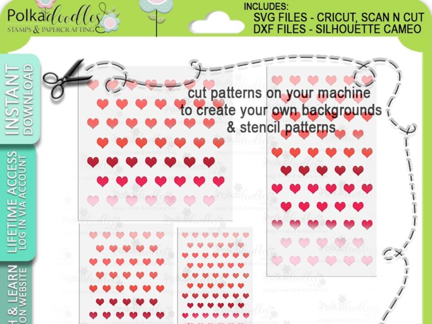 Hearts Background SVG Files For Cricut Silhouette Scan And Cut Machines For Handmade Cards Cardmaking Crafting Templates Polkadoodles Card Making Craft Scrapbooking Supplies And Digital Stamp Svg Clipart Printables