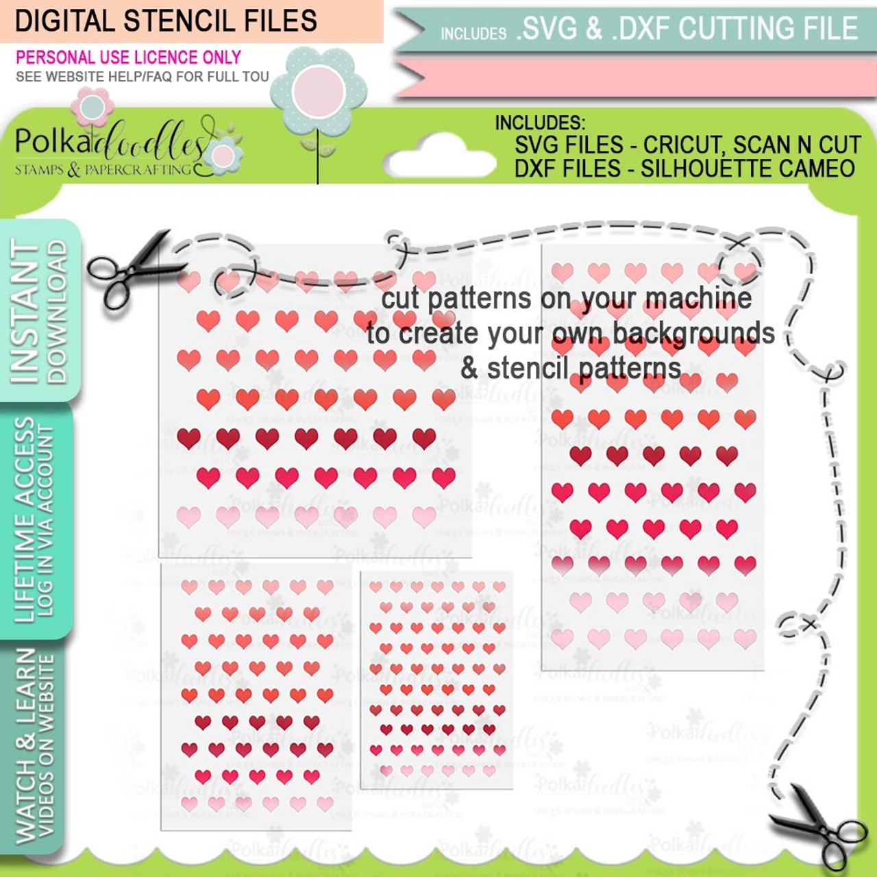 Hearts Background SVG Files For Cricut Silhouette Scan And Cut Machines For Handmade Cards Cardmaking Crafting Templates Polkadoodles Card Making Craft Scrapbooking Supplies And Digital Stamp Svg Clipart Printables