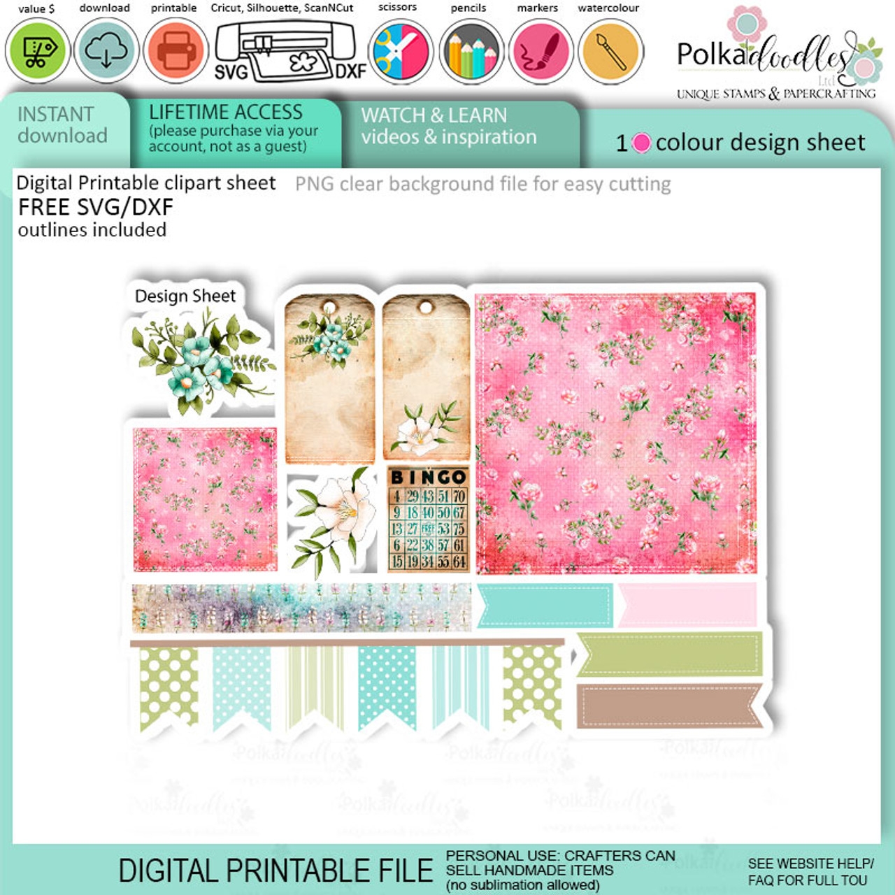 Helga Hippo Quick Easy Design Sheet Template 20 Cute Print And Cut SVG Files For Cricut Silhouette Scan And Cut Machines For Handmade Cards Cardmaking Crafts Polkadoodles Card Making 