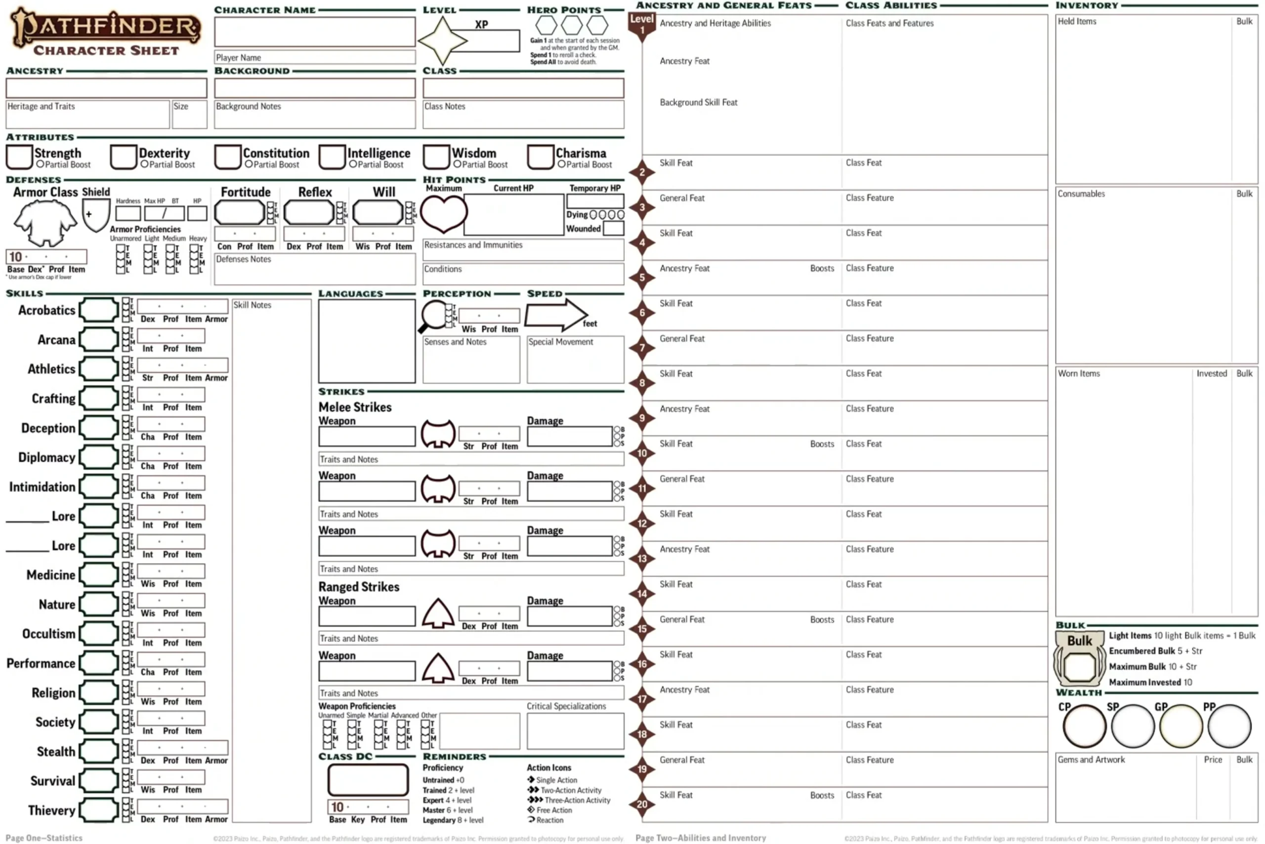 Printable Pathfinder Character Sheets