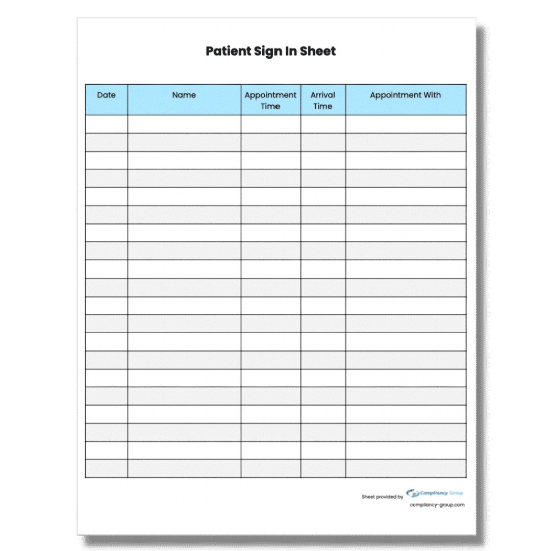 Patient Sign In Sheet Printable Patient Sign In Sheet Printable