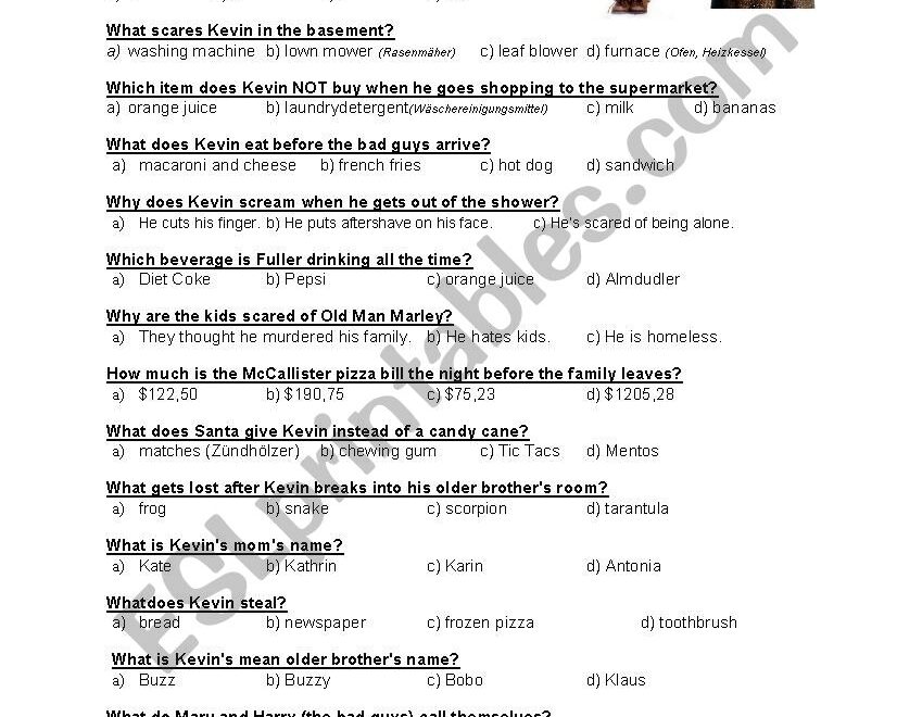 Home Alone Quiz ESL Worksheet By Mkals90