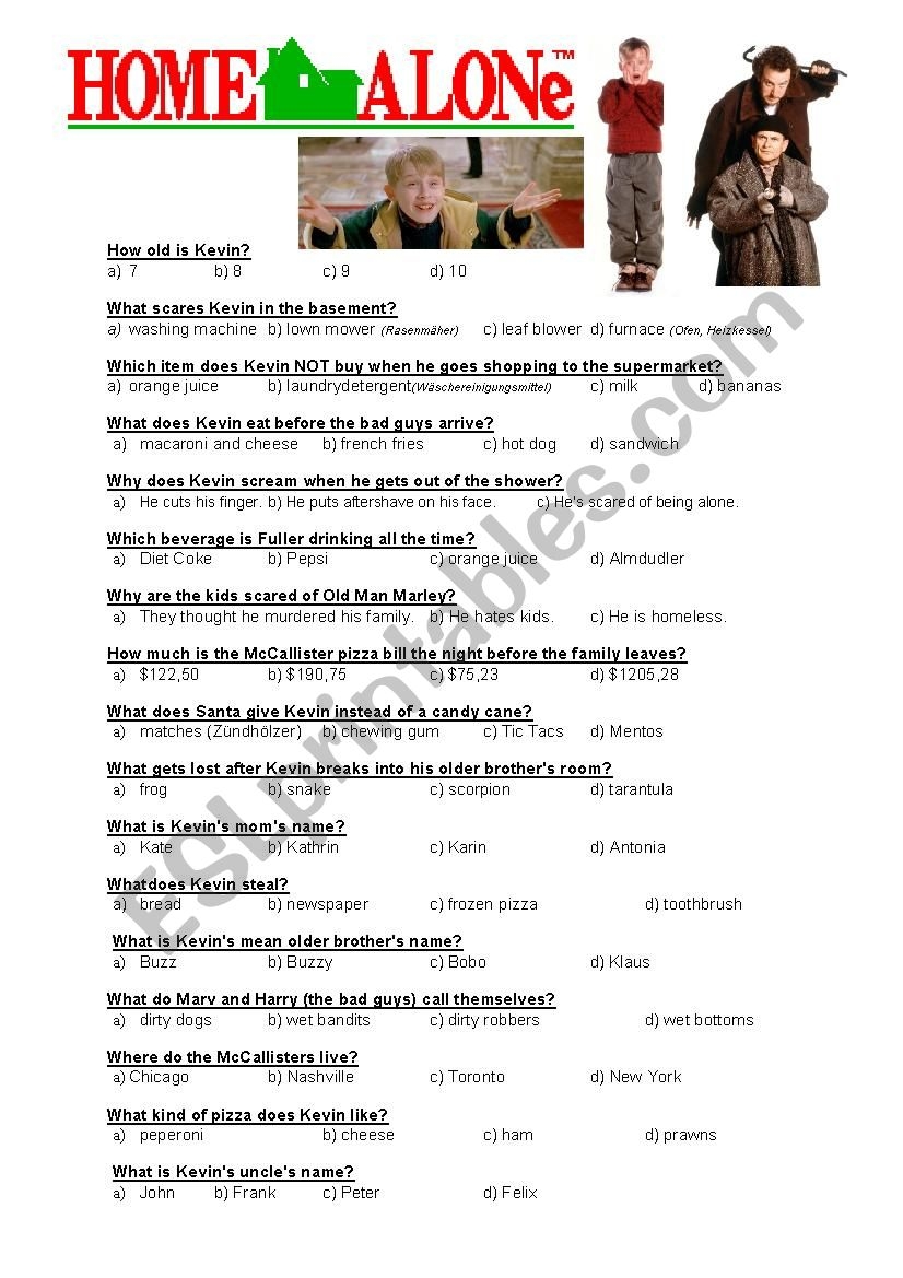 Home Alone Quiz ESL Worksheet By Mkals90 Home Alone Quiz ESL Worksheet By Mkals90