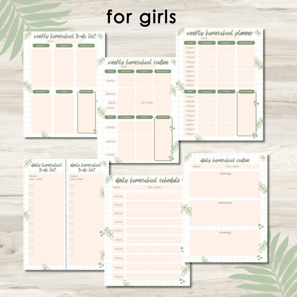 Homeschool Weekly Daily Schedule Planner Free Printable Template