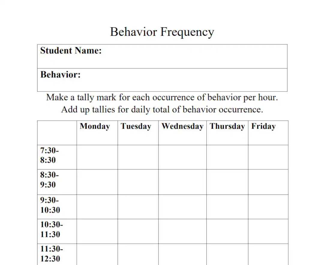 Behavior Tally Chart Printable