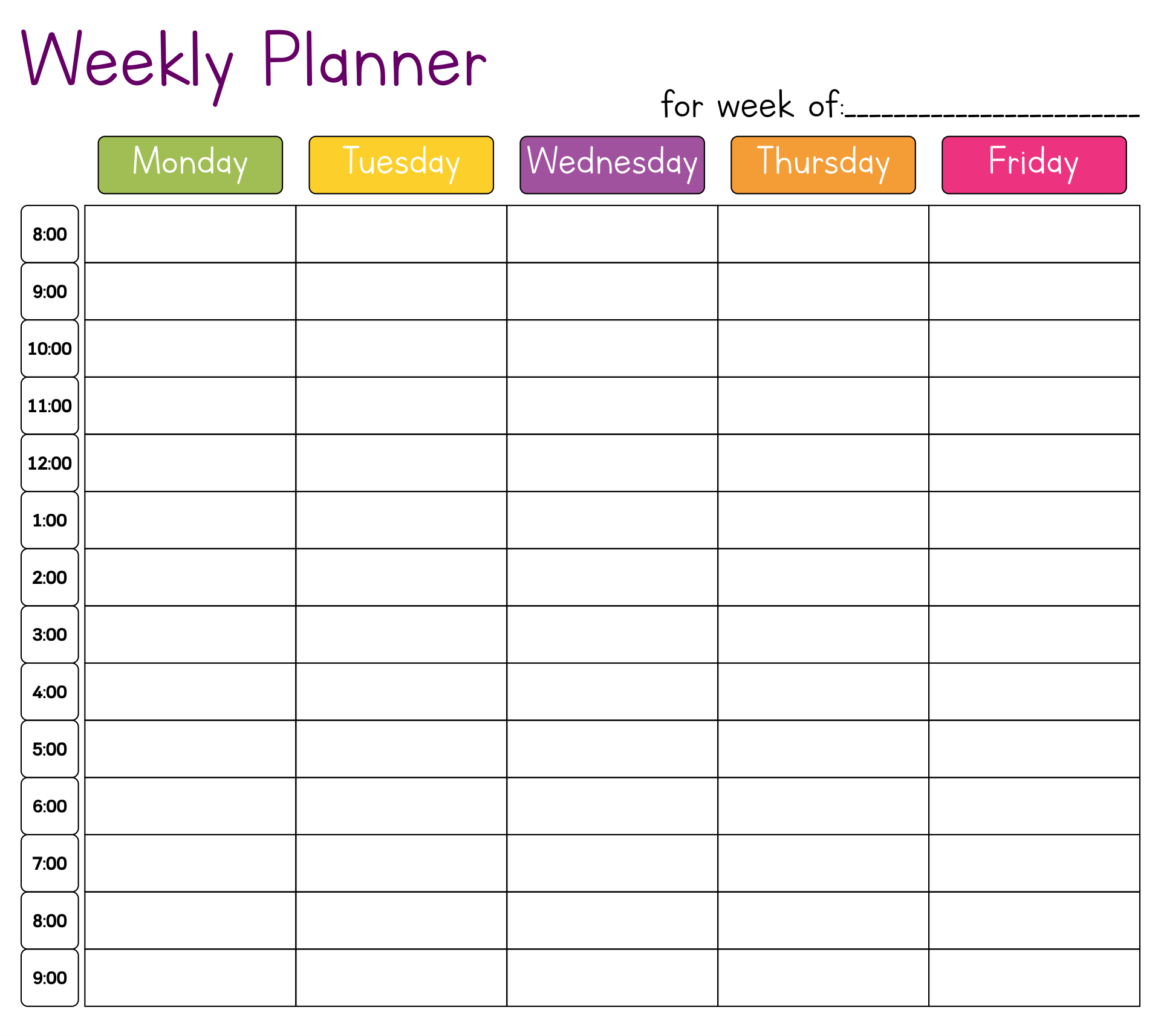 Printable Cute Hourly Schedule Template