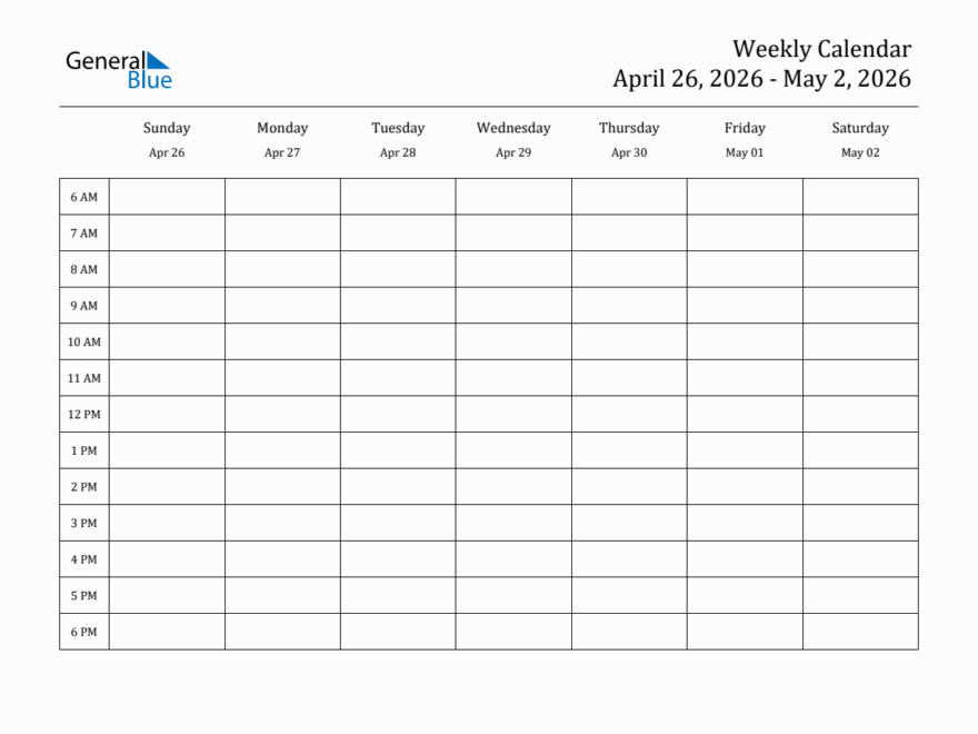 Hourly Planner Template For The Week Of April 26 2026