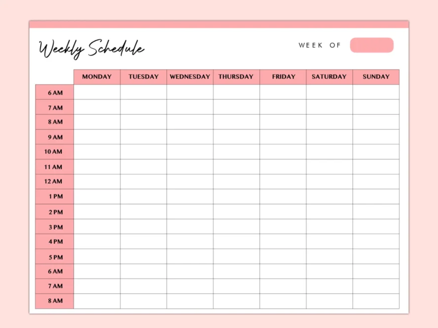 Hourly Weekly Schedule Landscape Weekly Planner Printable Weekly Organizer Weekly Agenda Desk Planner PDF Instant Download Etsy