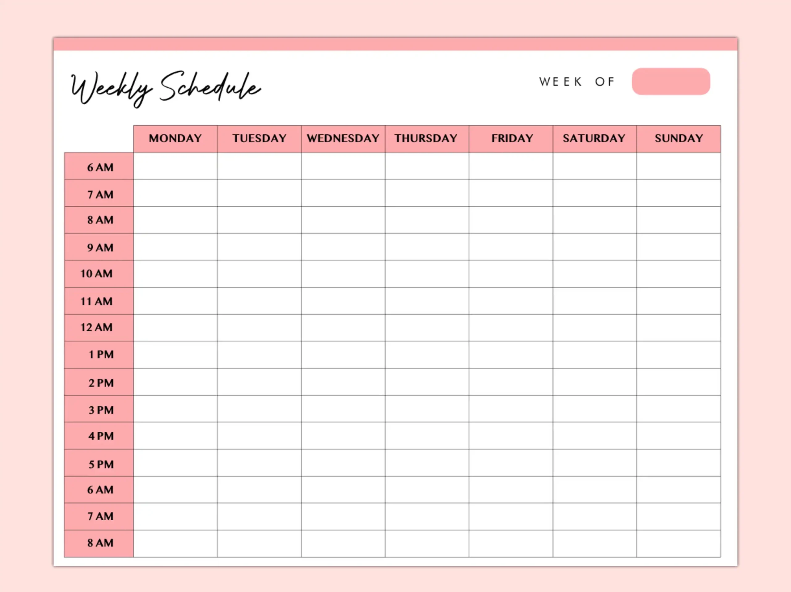 Hourly Weekly Schedule Landscape Weekly Planner Printable Weekly Organizer Weekly Agenda Desk Planner PDF Instant Download Etsy