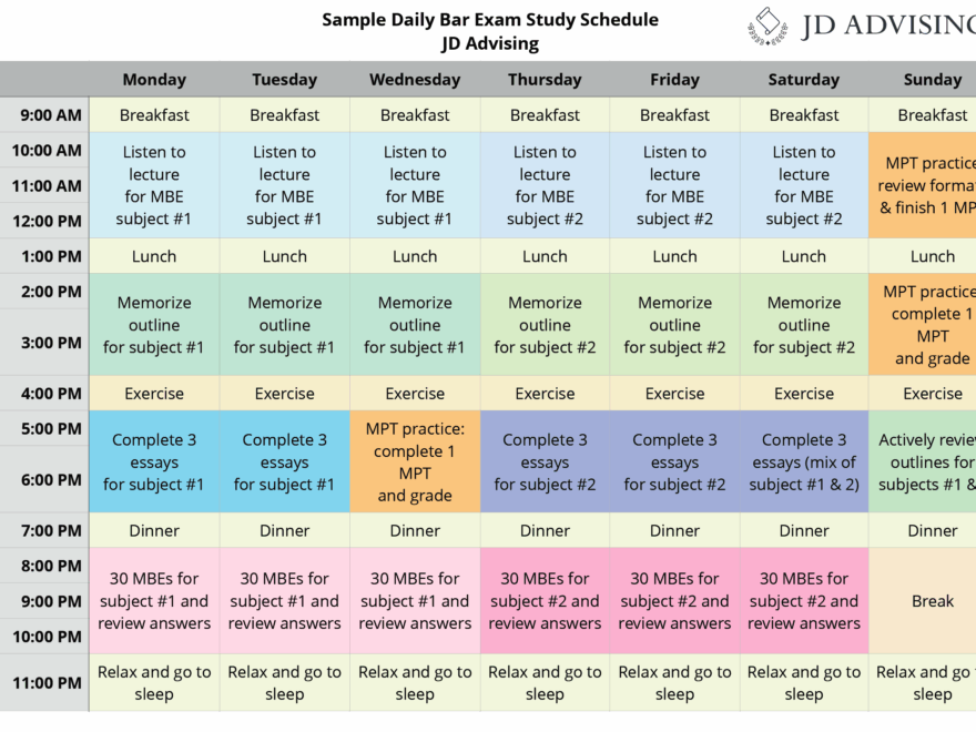 How To Create A Daily Bar Exam Study Schedule JD Advising LLC