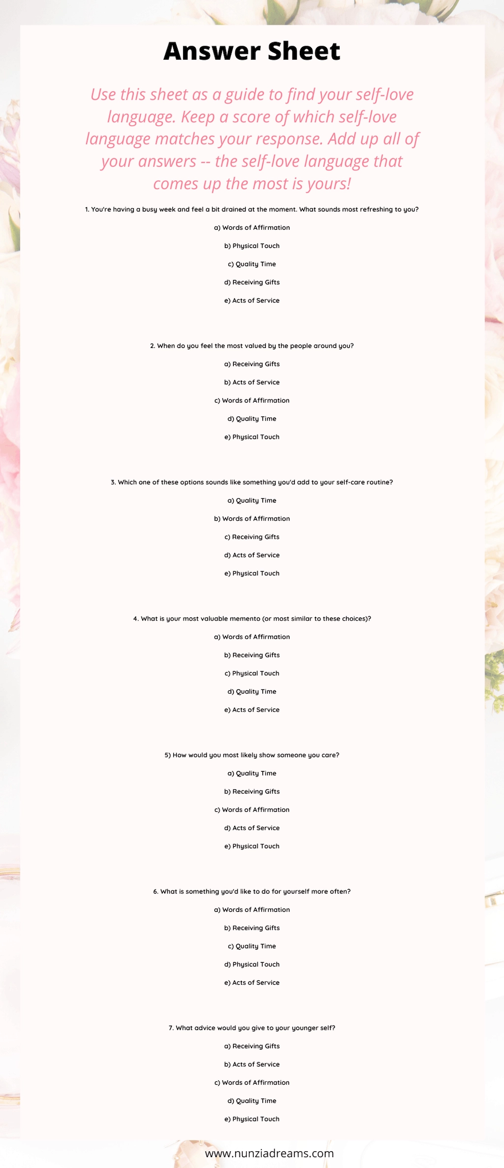 Love Language For Singles Quiz Printable Love Language For Singles Quiz Printable