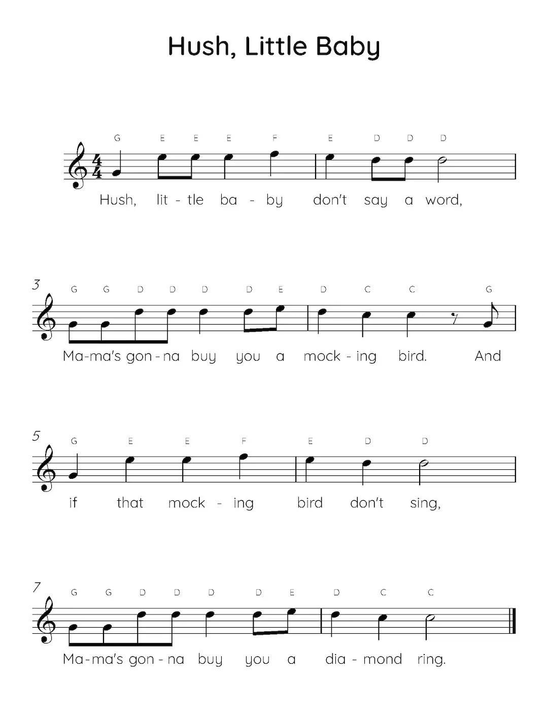 Hush Little Baby Easy Piano Sheet Music Digital Downloadable Musical Sheets Kids Beginner Songs PDF Etsy Hush Little Baby Easy Piano Sheet Music Digital Downloadable Musical Sheets Kids Beginner Songs PDF Etsy