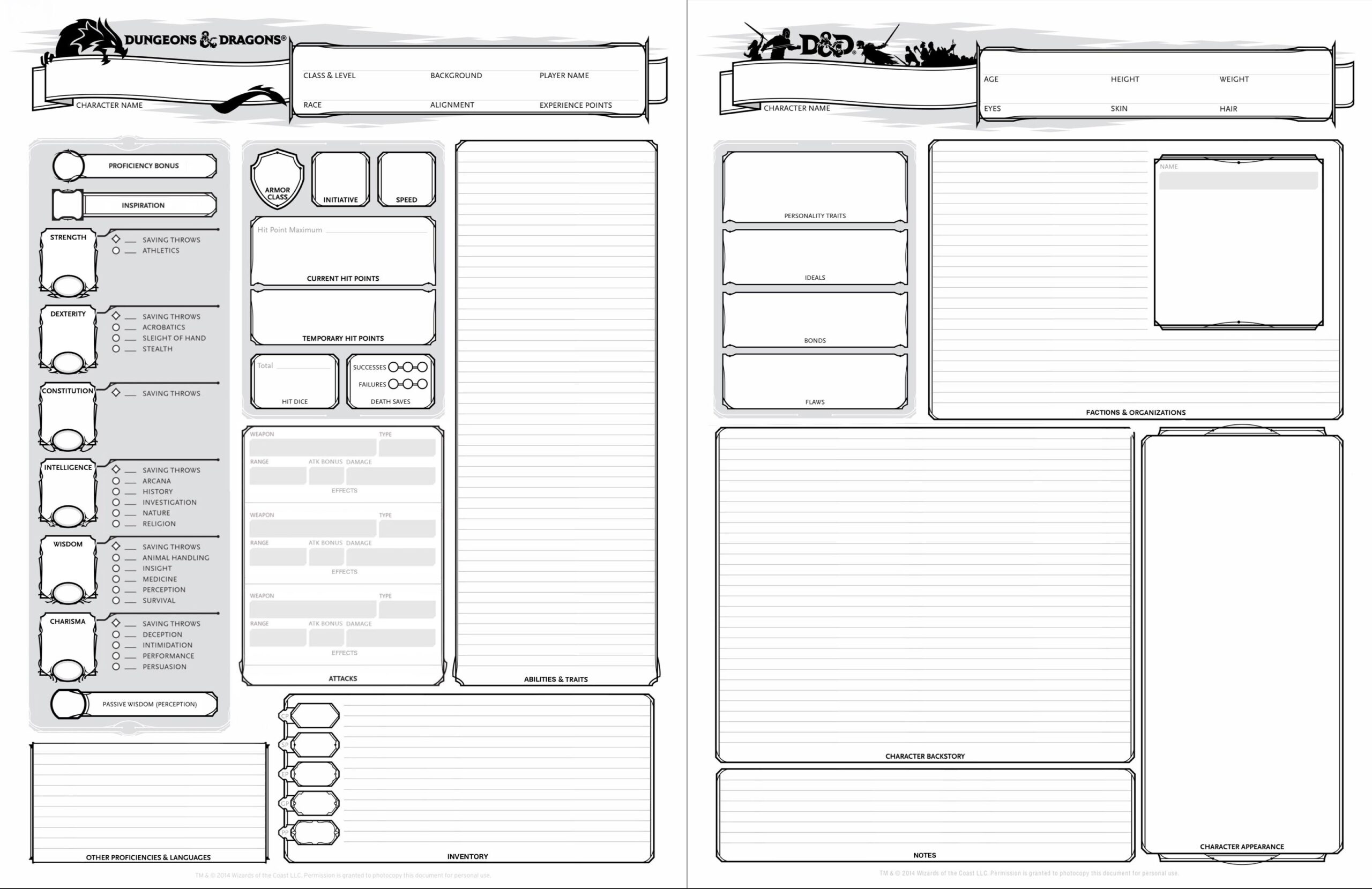 Dnd 5e Chracter Sheet Printable