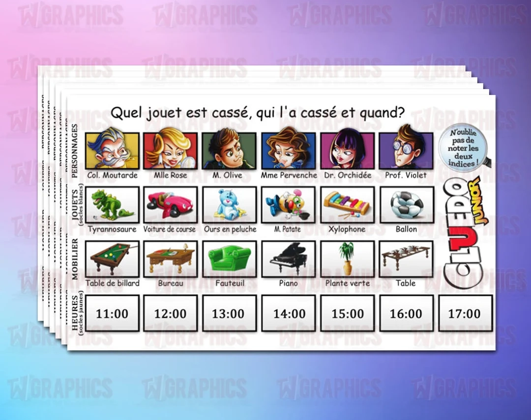 Clue Jr Lists Printable